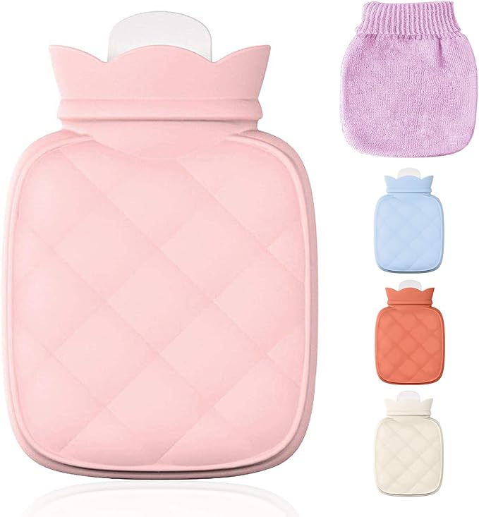 Redify Small Hot Water Bottle Bag for Hot & Cold Compress with Cover,Microwave Heating Soft Environment-Friendly Silicone for Babies Kids,Mini Hot Wate Bottle for Travel and Pain Relief,Holiday Gifts