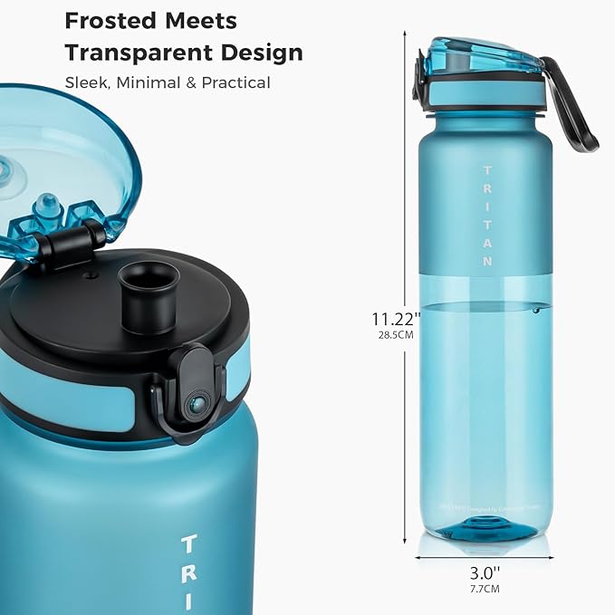32oz Water Bottle with Chug Lid, Frosted & Clear Tritan BPA-Free, Leakproof, Wide Mouth, Portable Sports Water Bottle for Gym, Office, Travel, Outdoor (Dark Teal)