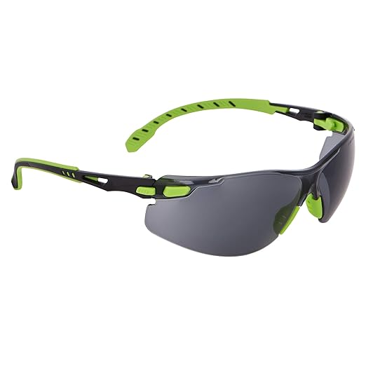 3M Safety Glasses, Solus 1000, S1202SGAF, ANSI Z87, Scotchgard Anti-Fog, Gray Lens, Green/Black Frame, Padded Temple, Soft Nosebridge, UV Protection, Premium Eye Protection