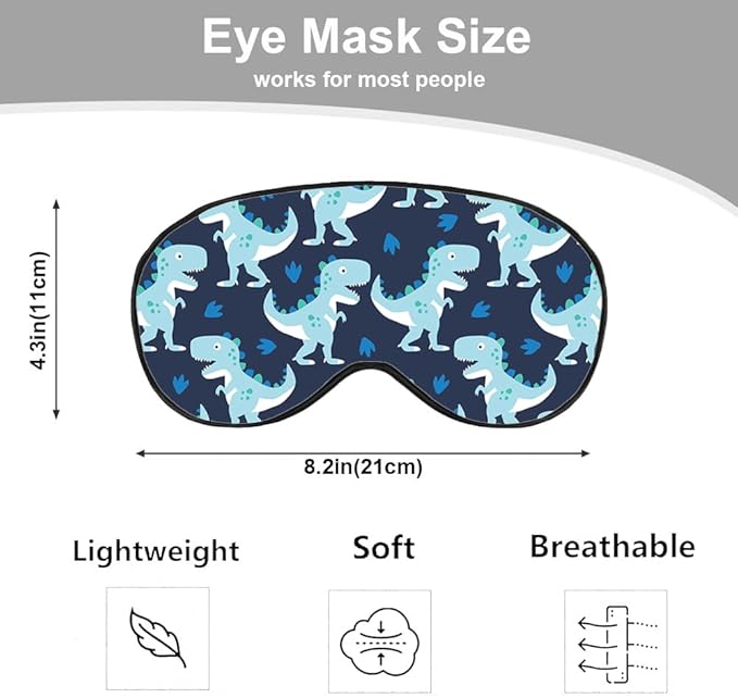 Funny Dinosaur Sleep Mask Eye Mask Cartoon Green White Animals Ferocious Animal Dark Blue Sleep Mask Light Blocking Adjustable Soft Eye Masks for Women Deep Rest Travel