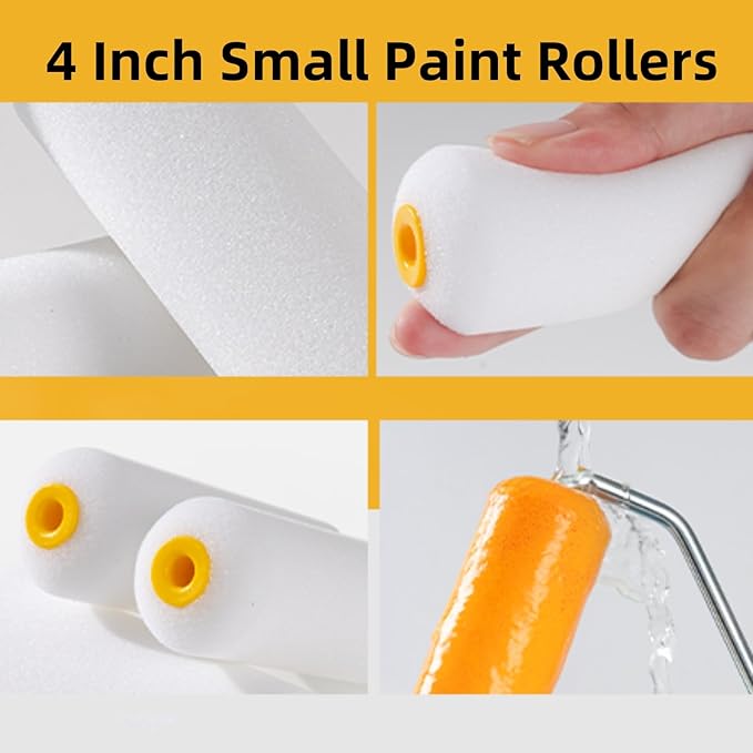 Mister Rui Foam Paint Rollers, 20 Pack 4 Inch Paint Rollers, Mini Paint Roller, High Absorption Foam Paint Roller 4 Inch, Small Foam Paint Rollers, 4 Inch Foam Rollers for House Painting