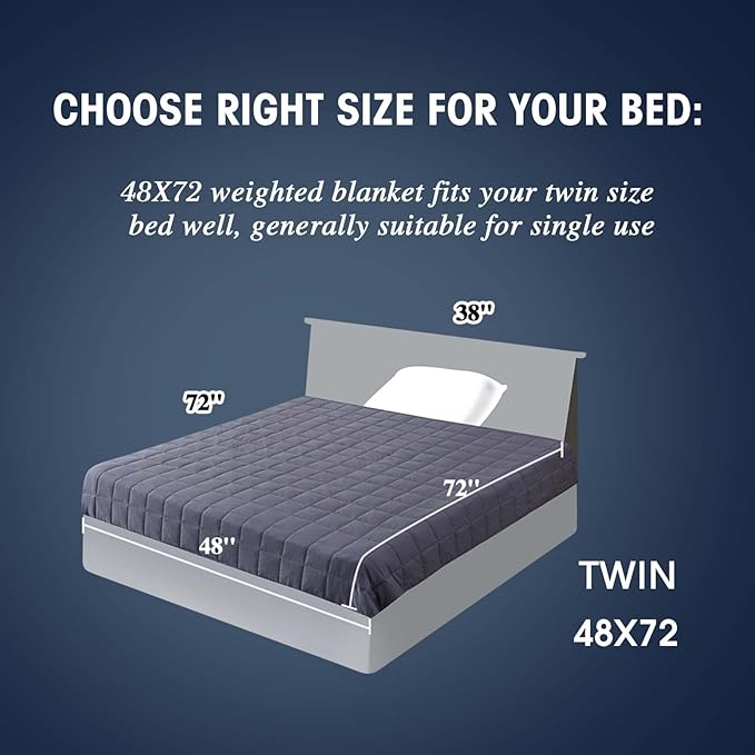 yescool Weighted Blanket for Adults (10 lbs, 48" x 72", Grey) Cooling Heavy Blanket for Sleeping Perfect for 90-110 lbs, Twin Size Breathable Blanket with Premium Glass Bead, Machine Washable