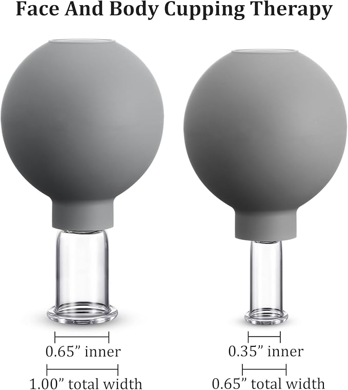 Nuanchu 2 Pieces Glass Cupping Set, Facial Cupping Cups Glass Silicone Cups Vacuum Suction for Face Skin Back Shoulder Muscle(1 Inch and 0.65 Inch Diameter,Grey)