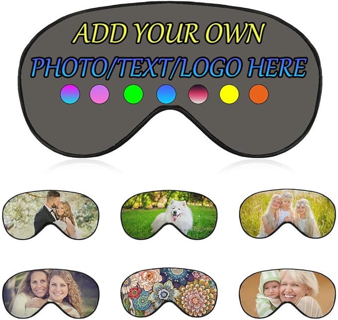 Personalized Eye Mask, Custom Eyeshade Blindfold Add Your Design Image Text Customized Eye Cover with Adjustable Strap for Sleeping Travel Work Naps Blocks Light, Grayish Yellow