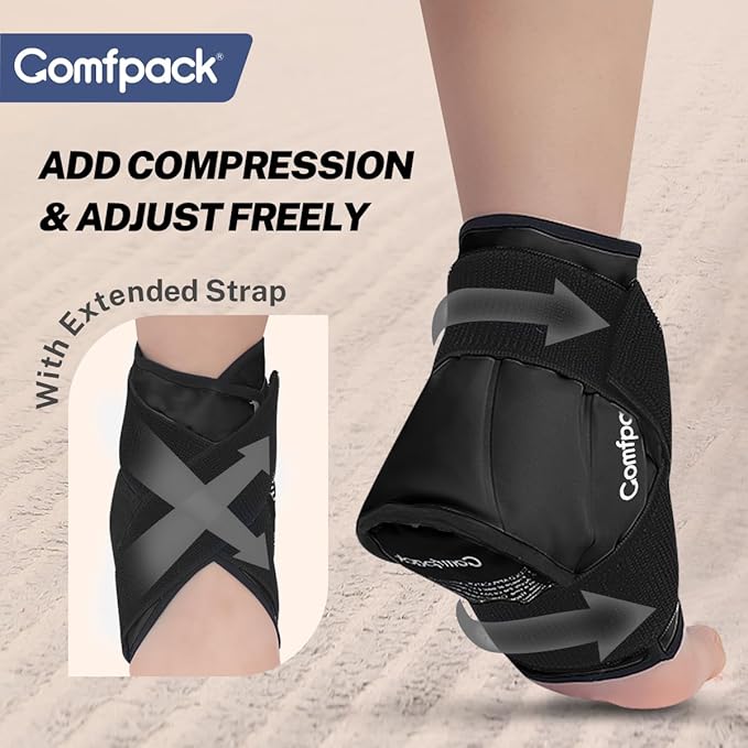 Ankle Ice Pack Wrap for Swelling, FSA Eligible, Heel Ice Pack for Pain Relief, Hot Cold Therapy Cold Pack for Plantar Fasciitis, Achilles Tendonitis, Ankle Sprain, Foot Pain, Black