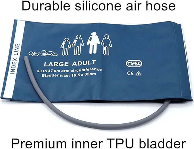 Universal NIBP Cuff with BP12 Connector for Large Adult, 33-47 cm Reusable Single Tube PU Replacement BP Cuff with Inner Airbag for Blood Pressure Monitor Machine