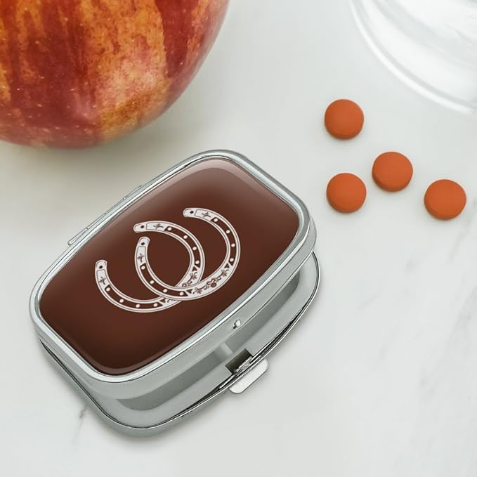 Horseshoe Lucky Double Cowboy Brown Rectangle Pill Case Trinket Gift Box