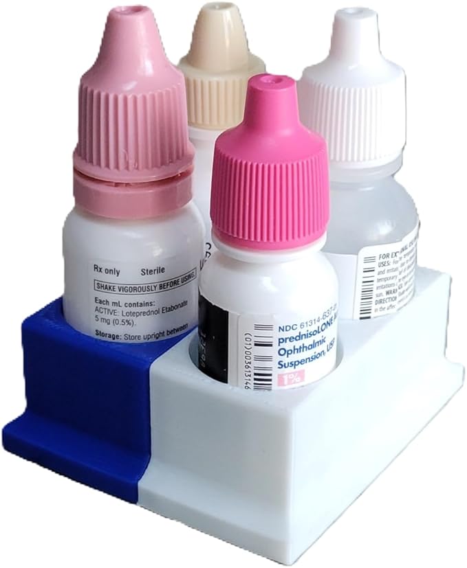 Znet3D Eye Drops Bottle Organizer & Tracker – AM/PM 4-Slot (White/Blue)