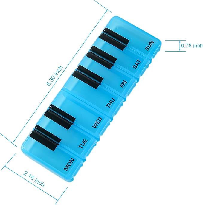 Pill Organizer 7 Day for Travel BPA Free Weekly Pill Organizer Piano-Keyboard Pill Box,Vitamin Organizer (Blue)