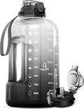 AQUAFIT 1 Gallon Water Bottle with Time Marker - Straw & Chug Lid - BPA Free Gym Water Bottle with Straw - Big Gallon Jug (Midnight Black, 128 oz - 2in1 Lid)