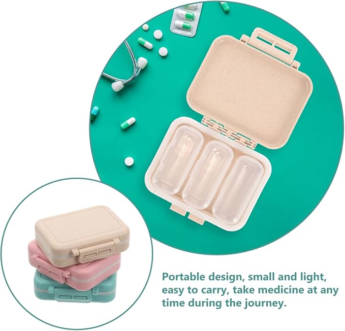 Small Pill Organizer Box 3Pcs Travel Pocket Removable 3 Compartments Portable Daily Mini Pill Case Holder for Purse Fish Oil