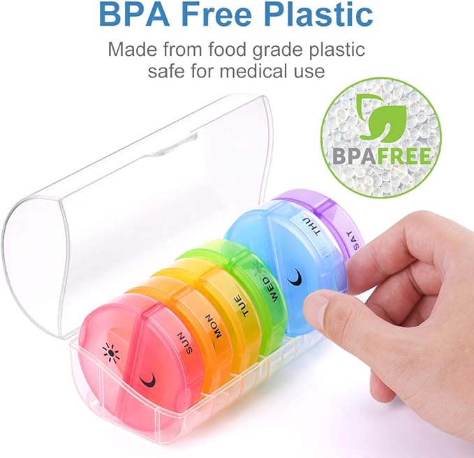 DANYING Large Pill Organizer 2 Times a Day, Weekly Pill Box, AM PM Pill Case, Rainbow Pill Container 7 Day, Twice A Day Vitamin Case