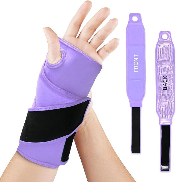 Wrist Ice Pack Wrap for Carpal Tunnel Relief, Gel Ice Packs for Injuries Reusable for Wrist Hand Foot Ankle Knee Leg Pain, Hot Cold Compress Therapy Bandage Surgery Recovery Gifts Men Women (Purple)