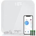 Scale for Body Weight, High Accuracy Bathroom Digital Scales, Bluetooth Weighing Scale, Unlimited Users, LCD Display, Round Corner Disign, Compact Size with Sturdy Tempered Glass 400lb- White