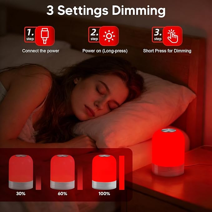 Red Light for Sleep 670nm Sleep Aid Lamp Blue Light Blocking Dimmable for Stress Relief Relaxation Travel Meditation and Yoga