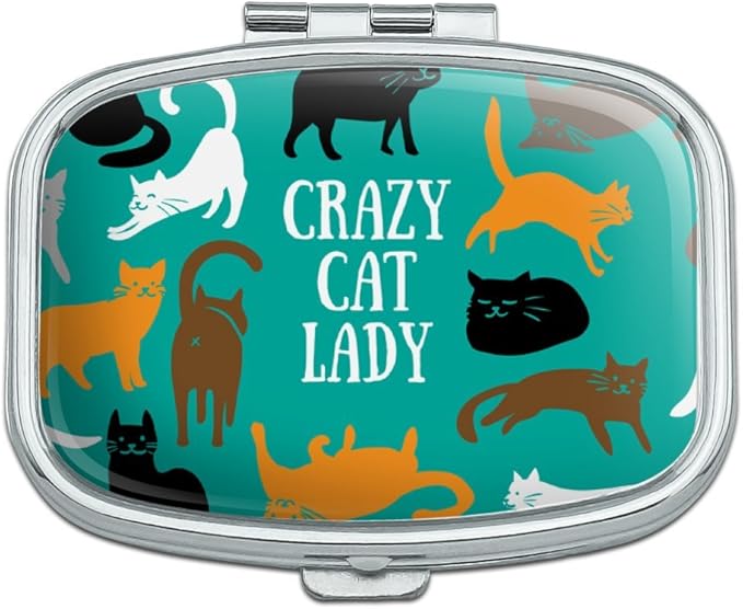 Crazy Cat Lady Teal Orange Black Brown Rectangle Pill Case Trinket Gift Box