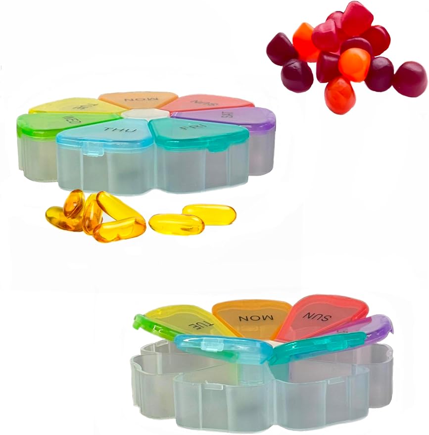 Extra Large Weekly Pill Box 7 Day, Cute Pill Case Organizer, Pill Container, Colorful Medicine Pill Organizer for Vitamin Fish Oil Softgels, Tablets, Gummies Medication Supplements