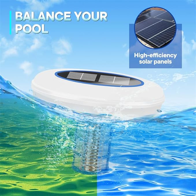 Pool Ionizer for Above Ground Pool, Upgraded Solar Ionizer Pool Auto Switching 7-Colored LED Night Light, More Lasting Copper Pool Ionizer Floater Up to 45,000 Gal