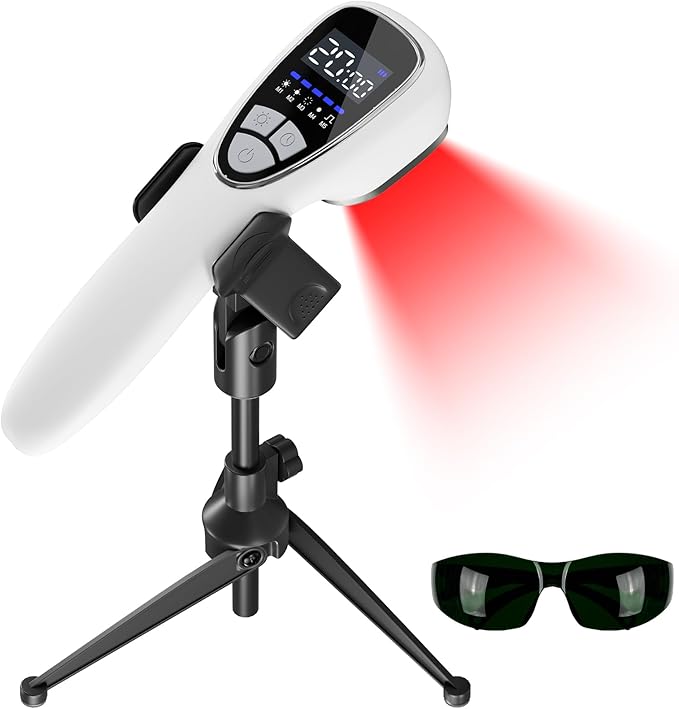 Red Light Therapy Device for Body Pain ReIief with Stand, 6x808nm+12x650nm Handheld Near Infrared Light Therapy with PW Pulsed Wave Model for Human Body Joint Back Knee Muscle