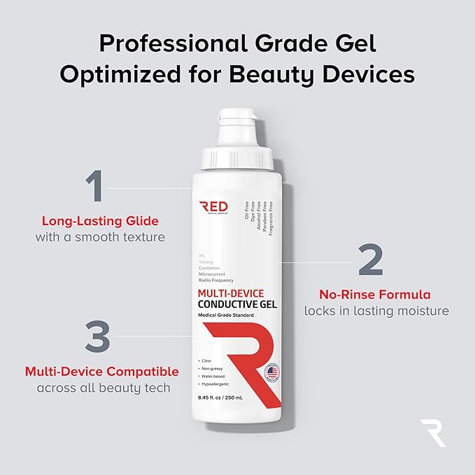 Conductive Gel for Facial, RF & Cavitation Devices – Ultra-Hydrating, Long-Lasting, 96% Organic, Hypoallergenic Leave-On Formula – Pro-Grade Performance – Made in USA – 8.45 fl oz (Pack of 2)