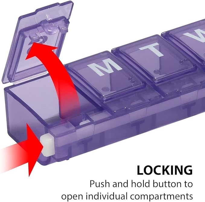 EZY DOSE Weekly (7-Day) Pill Organizer, Medicine Case, Vitamin Planner Box, 2X-Large Locking Compartments Secure Prescription Medication and Prevent Spilling, Colors May Vary (XXL - 2 Pack)
