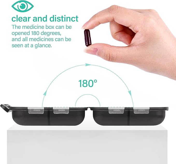 Travel Pill Organizer Small 8 Grid Compartments Pill Holder Box - Portable Medicine Container Case - Daily Weekly Medication Organizer