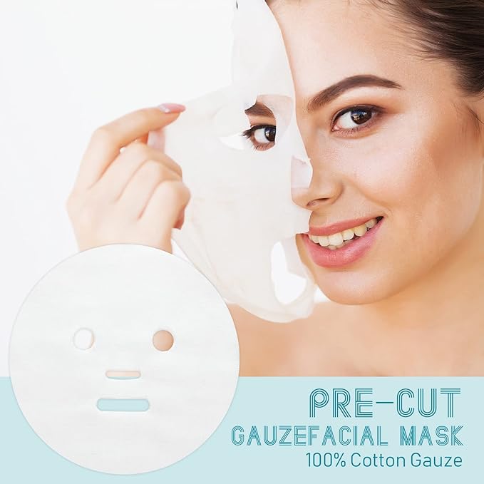 Maitys 150 Pieces Pre-cut Gauze Facial Cotton Beauty Face Pads Gauze Skin Care High Frequency for Facial Spa(8 x 10 Inch,Round Face Style)