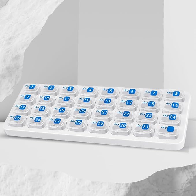 Monthly Pill Organizer, Large Travel Pill Box 31 Day, Daily Pill Case, Pill Holder Container for Vitamin, Medicine, Supplement, Fish Oil, Clear