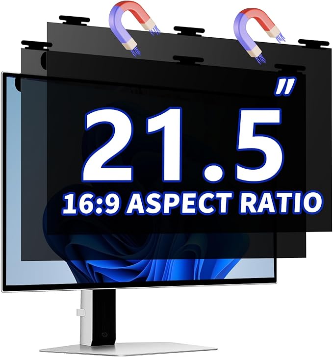 [2 Pack 21.5 Inch Hanging Magnetic Computer Privacy Screen for 16:9 Widescreen Monitor, Eye Protection Anti Glare Blue Light Filter, Removable Reusable 21.5in Anti Spy Security Protector Film