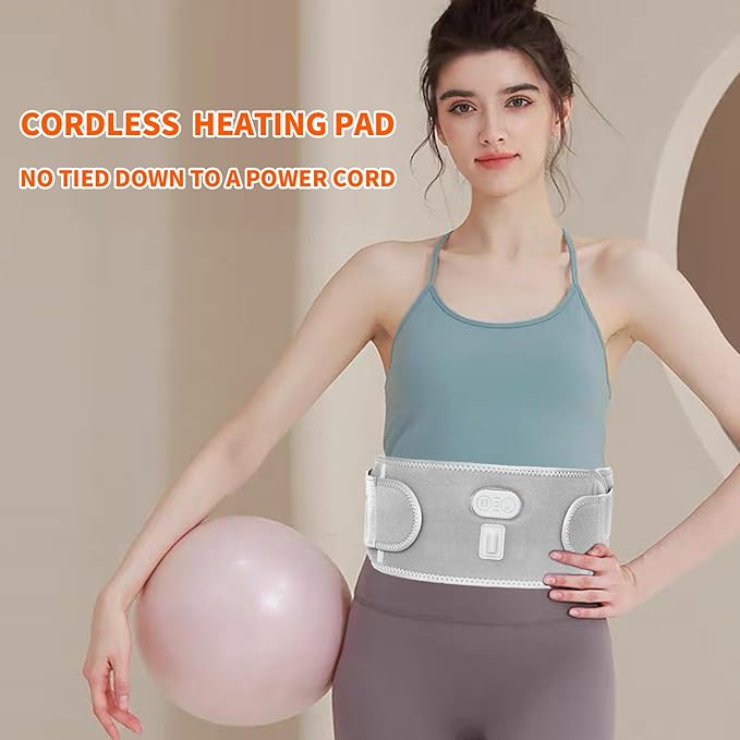 CUEHEAT Heated Waist Belt - Cordless Heating Pad for Lower Back Pain Relief,FSA Eligible HSA, Electrical Heating and Massage, Rechargeable Battery Powered (Gray, Waistline 29-57 inch)