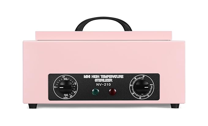 Professional Nail Tool Sterilizer Box, 2.2L Dry Heat Cleaning Cabinet with Temperature Control, Timer for Manicure Pedicure SPA Salon Barber Equipment (Pink)