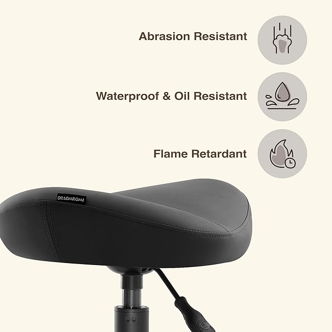 Ergonomic Saddle Seat Adjustable Pneumatic Hydraulic Drafting Swivel Rolling Stool Chair for Medical Hygienic SPA Massage Salon Home and Office - Hilo 508 (Black, Standard)
