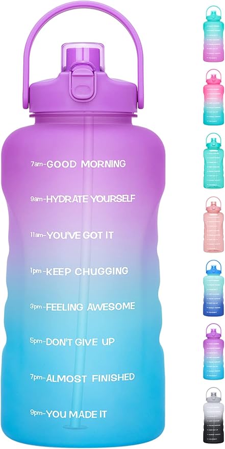 HydroPal 1 Gallon Water Bottles with Straw, 128 oz Water Bottle BPA Free Innovative 2-IN-1 Lid Gym Bottle with Times to Drink Motivational, Large for Sports Fitness Camping Water Jug （13.8X5.5 inch）