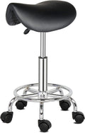 Modern Rolling Saddle Seat Stool Chair,PU Leather Swivel Adjustable Rolling Stools,Ergonomic Swivel Salon Spa Barstools,Office Drafting Chairs,with Wheels,for Home, Kitchen, Medical, Lab (Black)