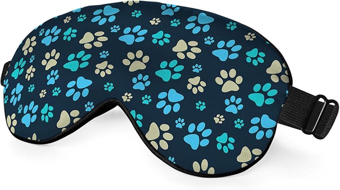 Dog Footprint Sleep Mask Eye Mask Dog Paws Cute Footstep Animal Blue Green Yellow Sleep Mask Light Blocking Adjustable Smooth Soft Eye Masks for Women Deep Rest Travel