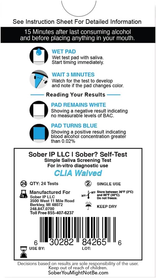 FDA Cleared Saliva Alcohol Test Strip, Highly Accurate BAC Self‑Test, 2–3 Minute Results, Portable & Discreet Sober Test Anywhere (24 Pack)