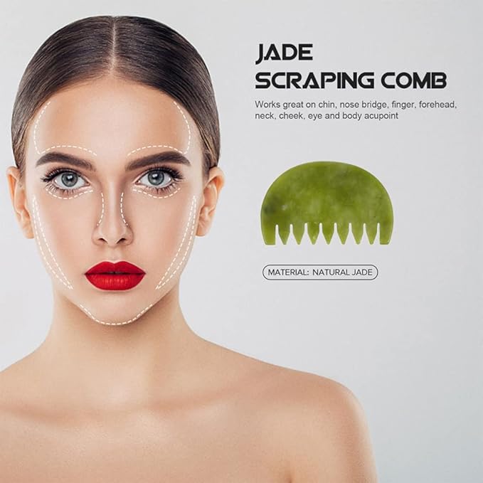 Healifty Jade Comb Scalp Massager - Fine Tooth Jade Scalp Comb for Hair Massage Tools and Spa Therapy - Handheld Gua Sha Tool for Relaxation and Buildup Removal 3.54X2.28X0.11In
