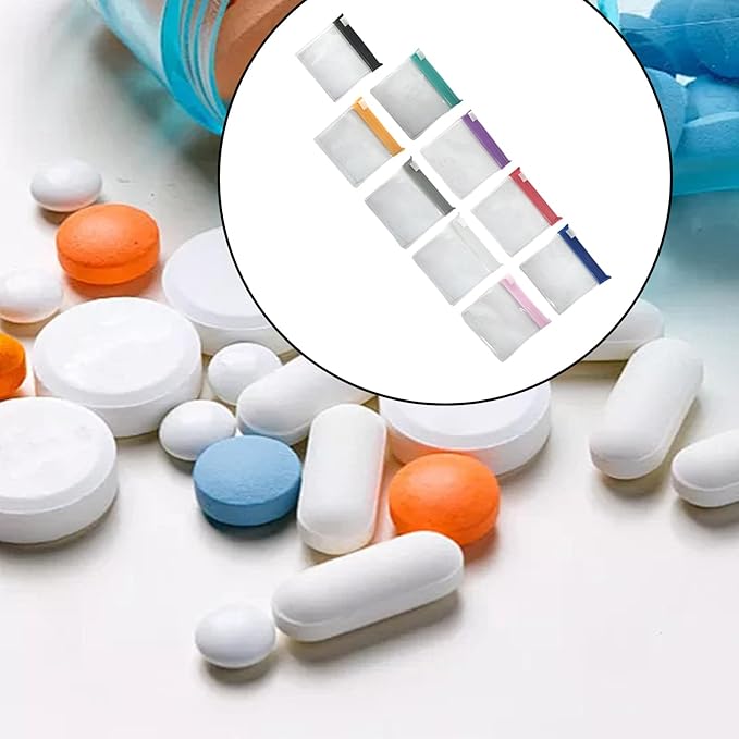 27 Pcs Zippered Pill Pouch Bags with Labels Set, Small Portable Travel Pill Bags for Pills, Small Items Storage (9 Colors)