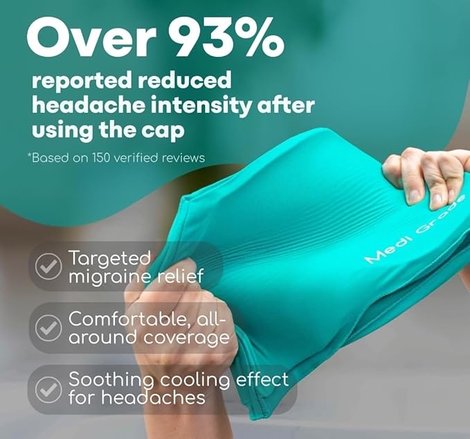 Medi Grade Migraine Relief Cap - Cooling Compression Headache Relief Cap with Full Coverage - Soft Flexible Fabric Gel Migraine Cap that Blocks Light, Reusable Migraine Mask for Cold Therapy