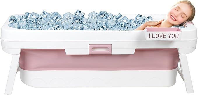 Portable Bathtub, 58/56/50/46 Inch Collapsible Bathtub, Freestanding Foldable for Adults, Folding Tub for Shower, Hot Bath, Ice Bath (Pink-A-150cm)