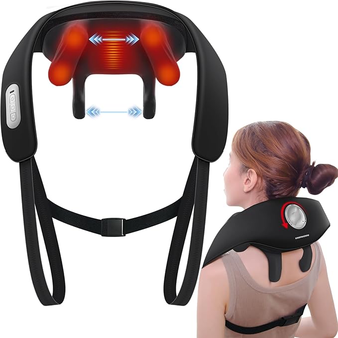 KingPavonini Width Adjustable Neck Massager with 5 Heat Zone, Wireless 6D Shiatsu Shoulder Massager for Pain Relief Deep Tissue, Massager for Neck and Shoulder Pain, Gifts for Men Women Dad Mom