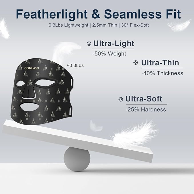 Red Light Therapy Mask for Face, 8 Modes Ultra Lightweight Red Light Mask with 850nm Near Infrared, 2000mAh Rechargeable Portable LED Face Mask Light Therapy with Timer At Home