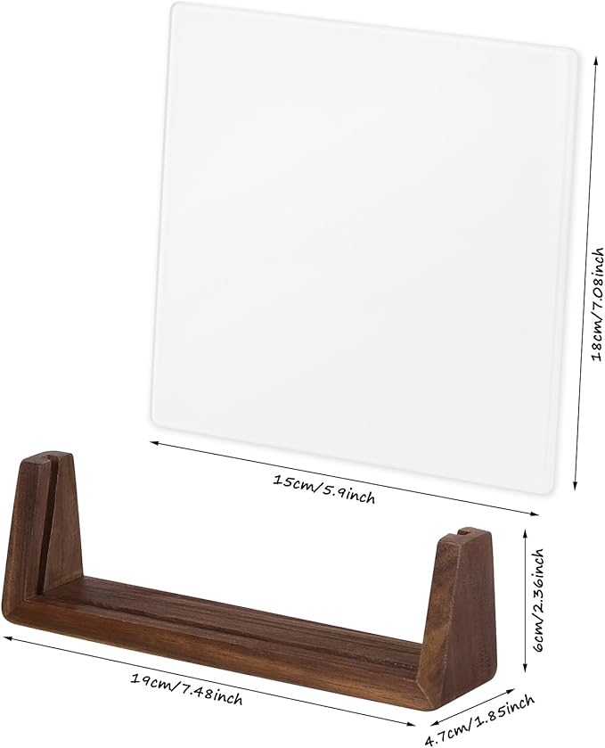 Desktop Glass Dry Erase White Board with Walnut Wood Base, Memo Whiteboard, Writing Note Pad, Mini Glassboard for Tabletop Display(Walnut Base,White Glass)