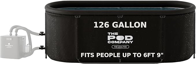 The Pod Company Long Pod Cold Plunge – 126-Gallon Extra-Large Inflatable Ice Bath Tub for Cold Water Therapy – Full-Body Stretch Design, Insulated & Water Chiller Compatible