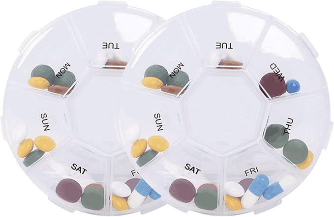 Pill Organizer, INVODA Pill Case7 Day Transparent Pill Box Weekly Pill Planner Remark from Sunday to Saturday Pill Container with7 Compartments (2 Pack)