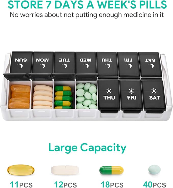 TookMag Weekly Pill Organizer 2 Times a Day, Easy Fill Medicine Pill Organizer AM PM Pill Case, Large Capacity 7 Day Pill Box for Pills/Vitamin/Fish Oil/Supplements (Patent Registered)