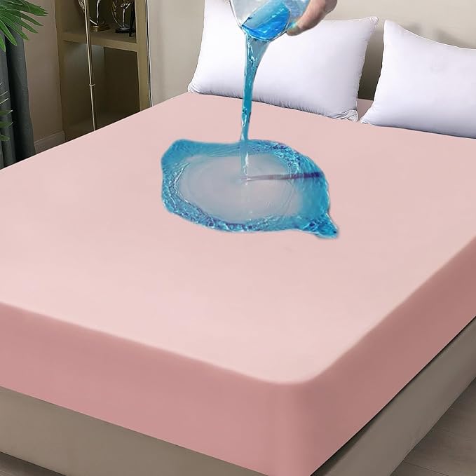 Waterproof Mattress Protector Queen, Fitted Sheet Style Breathable Mattress Cover with Deep Pocket Fits Up to 18'', Noiseless Bed Cover for Kids Adults Pets, Machine Washable (Pink, 60'' X 80'')