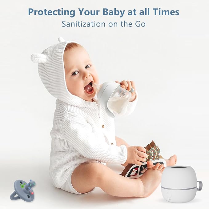 Portable Pacifier Sanitizer, UV Light Sanitizer Box, 99.99% Cleaned in 3 Minutes, 180-Min Battery Life, USB Rechargeable, Baby Pacifier Sanitizer On The Go