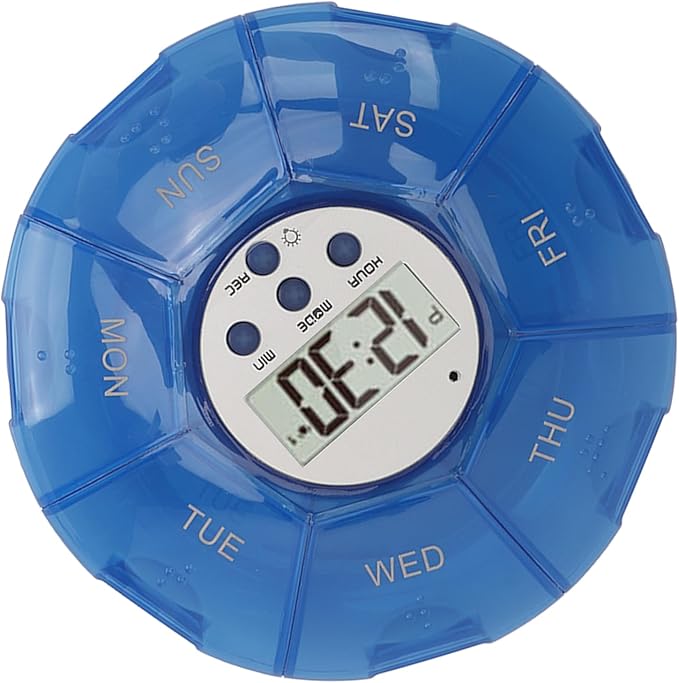 Smart Box, Reminder Medication Organizer with Recording Playback Function, Easily Organizes, for The Elderly, Blind Person (Blue)
