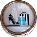 Fashionista Silver Pill Box – Round 3-Compartment Metal Pill Organizer, Compact 2-Inch Travel Pill Case for Purse or Pocket